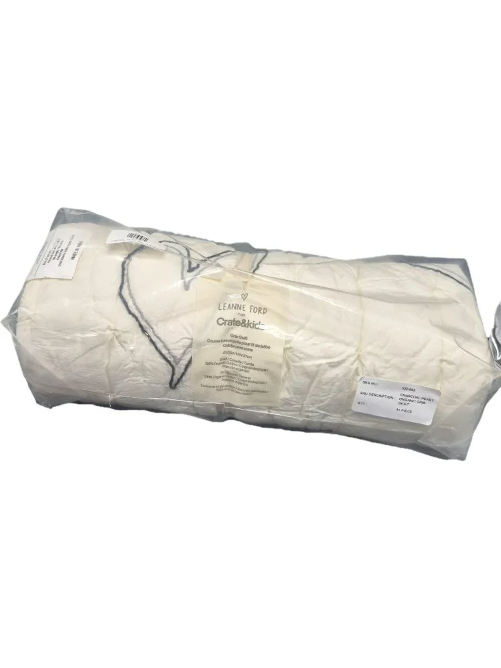 Crate & Kids Leanne Ford Charcoal Heart Crib Quilt Cotton White Gray Black 40x50